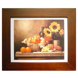 開運陶源 柔美系列 掛畫 富足安逸1 sunflower bread wine fruit太陽花 向日葵, 胡桃木色