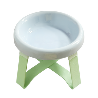 毛皇上 撞色飛碟陶瓷碗, 藍碗 + 綠架, 1組