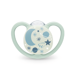 NUK SPACE夜光型超透氣矽膠安撫奶嘴, 0~6個月, 款式隨機, 1個