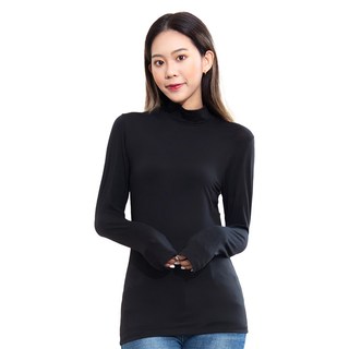 GIAT 吉亞特 女款捍溫吸濕立領發熱衣 XL, 墨黑