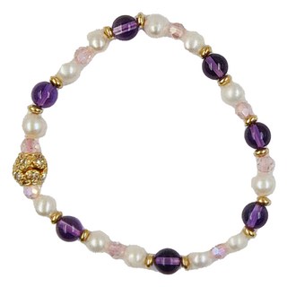 時尚潮流款 晶鑽珍珠紫水晶三效合一手鍊, 約18cm