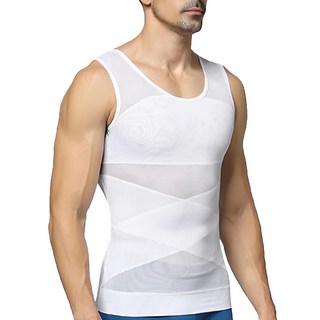 Charmen 菱形加壓彈力網紗收腹透氣背心 - 白色 尼龍88%/彈性纖維12%, M