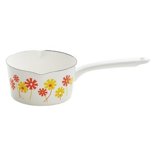 ADERIA GLASS 復古昭和琺瑯牛奶鍋 片手鍋, 16cm, 黃橘花, 1個