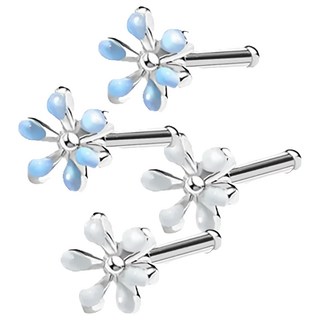 Brilliant Beauty 耀眼美人 迷你琺瑯小花養耳棒醫療鋼/鈦鋼耳環4件組, 藍色白色