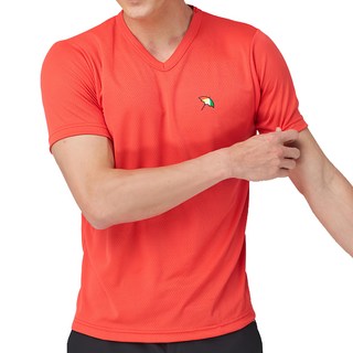 Arnold Palmer 雨傘牌 DRY網眼V領短袖衣, 100%聚酯纖維排汗衫，台灣製造, M, 橘