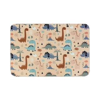 STYLE_G時代家居 吸水奈米絨軟式硅藻土地墊, 雙面防滑, 底部防滑紋路, 俏皮小恐龍 卡其色, 58 x 38 x 0.5cm, 1個
