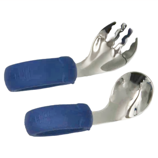 JAR嚴選 寶寶超好握學習勺叉 304不鏽鋼 輕鬆抓握 光滑無刺 用料厚實, 彎頭不鏽鋼餐具組, 藍色, 1組