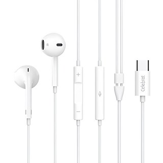 Celebrat E500 TYPE C 耳塞式可通話耳機 高保真音質 14mm大動圈喇叭 TPE線材, 白色