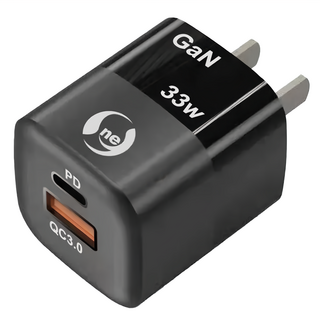 o-one GaN 33W氮化鎵充電頭, PD QC3.0 雙孔快速充電, 迷你體積, 黑色, 1個