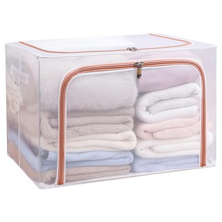 透明棉被衣物收納箱 XL(60 x 45 x 40cm) 藕粉色 可折疊大容量衣物收納防塵, 1個