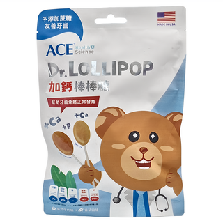 ACE SCIENCE 牙博士加鈣棒棒糖, 不添加蔗糖 友善牙齒, 1袋, 60g, 香草 + 英式牛奶糖