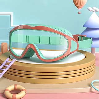 大鏡框防水防霧蛙鏡泳鏡, 南瓜橙, 1個