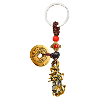 財福貔貅 招財五帝錢鑰匙圈，保平安, 10.5cm, DSTL-1088