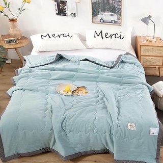 日系舒柔棉涼被 純色冷氣鋪棉兩用被 居家必備, 松石綠, 單人(200 x 140cm)