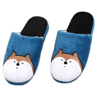 TAY SONG 太松 超萌俏皮動物室內布拖鞋 親膚布料 棉柔厚實, 38/39, 柴犬 藍色, 1雙