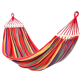 拍平方 彩虹帆布吊床 雙人 彎棍款, 190 x 150cm, 紅色