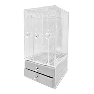 飾品收納盒 壓克力耳環展示盒 三抽 + 兩絨盒, 13 x 13 x 24.5cm, 透明色, 1組