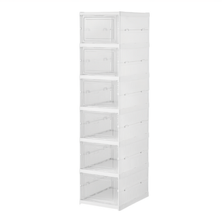 折疊式鞋盒 六層 加大空間 加高間距 輕鬆收納, 34.5 x 25.5 x 105cm, 白色, 1個