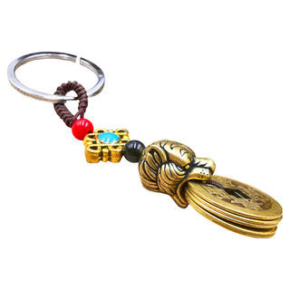 虎爺咬錢 招財五帝錢鑰匙圈 銅+硫化, DST-1068, 1個