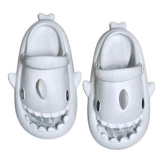 兒童款人體工學設計卡通造型鯊魚涼鞋 霧灰色 尺寸: 19cm