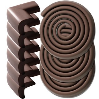 WONDER PAPA 壓紋邊角防撞條 3條 + 轉角防撞墊 6個, 棕色, 1組