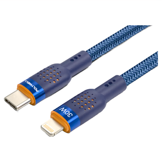 POLYWELL 寶利威爾 Type-C To Lightning 30W PD散熱洞洞快充線 PW15-W45-A400, 1m, 藍色, 1條