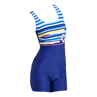 travelfox 大女連身四角泳衣, 條紋 藍色