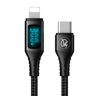 PICKOGEN 皮克全 VAW數顯充電線, PD/Lightning/Type-C, 30W快充, 黑色, 1條, 1.2m