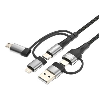 POLYWELL 寶利威爾 五合一PD編織快充線 USB-A + USB-C + Lightning + Micro-B, 1m, PW15-W45-A309, 1條