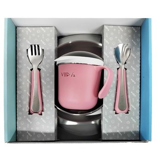 VIIDA 抗菌不鏽鋼兒童餐具組 安全、不含雙酚 A、環保 甜心粉 Fork Spoon Bowl Cup, Fork, Spoon, Bowl, Cup, 1組