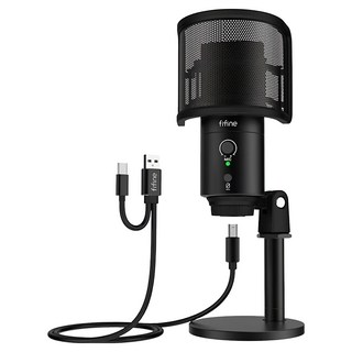 Fifine K683B USB 心型指向電容式麥克風 一鍵靜音 收音音量旋鈕, 黑色