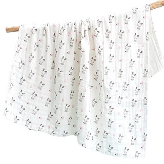 愛北鼻 新生兒雙層包巾 純棉 蘑菇兔 (110x120cm) 紗布 透氣 吸汗 多用途