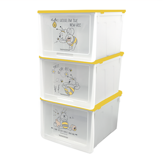 收納王妃 迪士尼小熊維尼 防塵收納鞋盒 33 x 26.5 x 21.5cm 3入, 甜如蜂蜜 黃色 + 白色 + 透明色, 1組