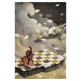 24mama 掛畫 單聯式 小提琴樂譜 藝術插圖舞台無框畫, 60 x 40cm, 廢墟音樂