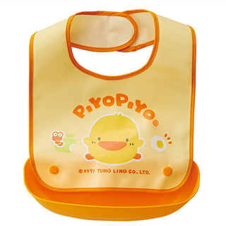 PiYOPiYO小鴨攜帶式食物承接袋防水圍兜收納攜帶方便擦拭容易材質柔軟觸感舒適, 黃色, 1件