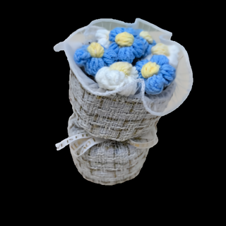小香風迷你針織泡芙花束 藍色系 送禮 居家裝飾, 1入