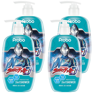 Probo 博寶兒 ULTRAMAN 活力泡泡露 胺基酸潔淨 3in1沐浴露, 500ml, 4瓶