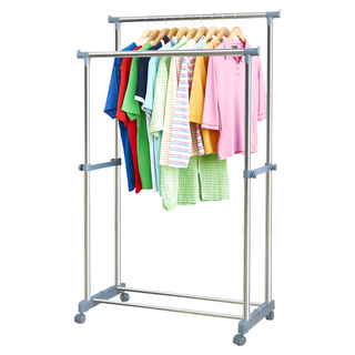 雙手萬能 不鏽鋼加粗雙桿置物衣架, 銀色