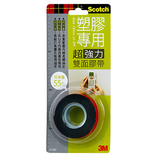 3M Scotch 超強力VHB雙面膠帶 塑膠專用, 超強黏性 適用於戶外環境 材質強韌可承重 具優異的柔軟性 角落、接縫處皆可服貼, V1202, 1個