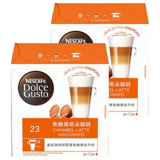 NESCAFE 雀巢咖啡 Dolce Gusto 多趣酷思 焦糖瑪奇朵咖啡膠囊，義式咖啡搭配焦糖香氣牛奶, 18.2g, 16顆, 2盒