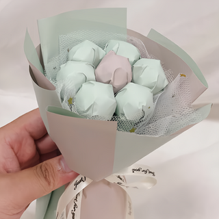 DIY棒棒糖捧花束材料包, 適合情人節/生日禮物, 尺寸直徑約15~17CM, 青綠 + 灰色, 3包