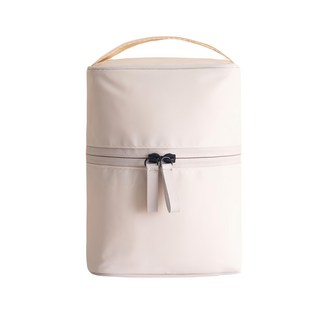 iSFun 可拆多隔收納化妝包 米色 圓柱立體手提 附可拆卸小袋, 19 x 13 x 10cm, 1個