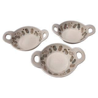 wandu 瓦讀 日本雙耳碗 3入 陶瓷, 20 x 14.7 x 5.8cm 5.7吋 350ml, 落花生, 1組