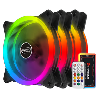 FANTECH 雙光圈 遙控RGB燈效電腦風扇 風扇x3 + RGB控制器x1 + 遙控器x1 金屬塑料材質 120mm, RGB, 1組