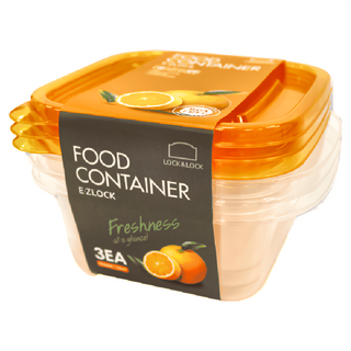 LocknLock 樂扣樂扣 EZ Lock 密封保鮮盒 橘蓋 HLE160OS 350ml, 3個, 1組
