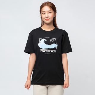 CARET 印花短袖上衣，Miami圖案，寬鬆版型, L, 黑