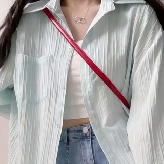 肌理感寬鬆透氣防曬襯衫, 不適用, 淺藍