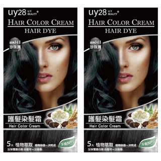 uy28 優雅美體 護髮染髮霜 經典H1珍珠黑, 植粹添加 不含PPD, 黑檀 經典珍珠黑, 2盒