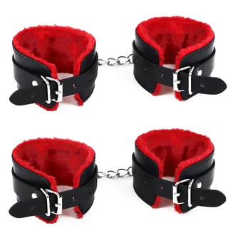 告別單身派對毛絨手銬 黑紅色 2入, 2個, 黑色 紅色