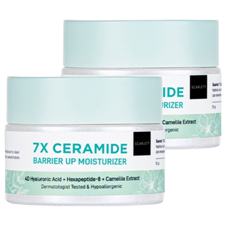 SCARLETT 7X神經醯胺 保濕霜, 屏障修復保濕霜, 4D玻尿酸 + 六胜肽-8 + 山茶花提取物, 經皮膚科醫生測試，低過敏性, 20g, 2罐